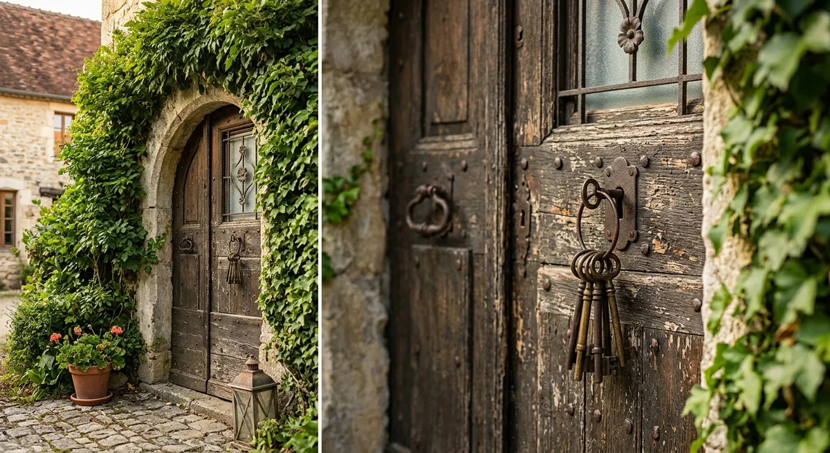 Vieille porte d'entrée avec clés