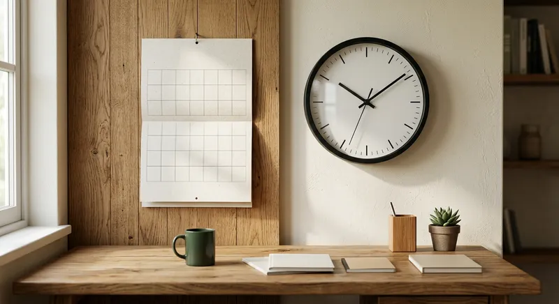Calendrier et pendule sur un bureau